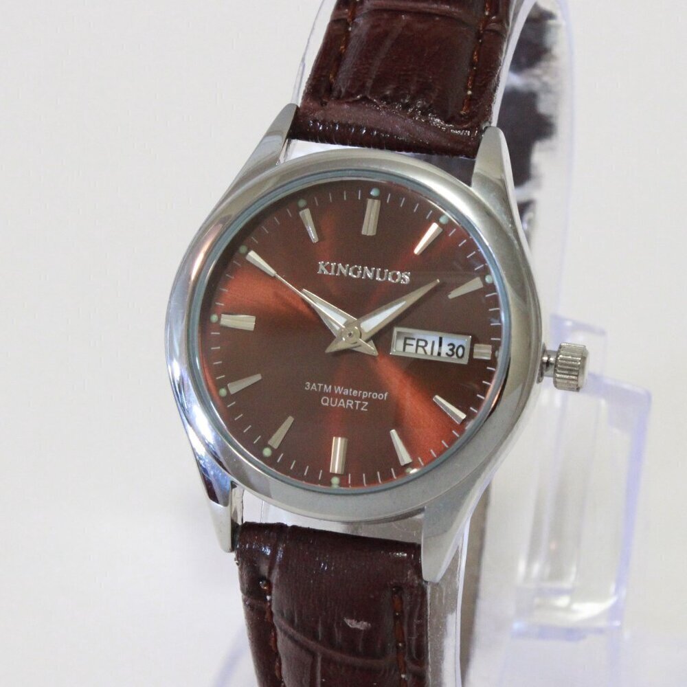 Women's Contemporary Dress Watch Silver With Brown Strap 28mm - Picture 7 of 11